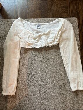 Women's White Long-Sleeve Cropped Ruffle Bustier Top